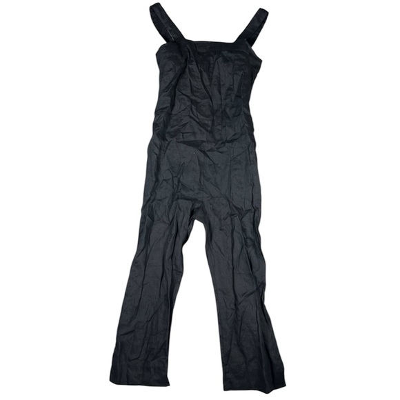 Quince Jumpsuit Womens Medium Black European Linen Square Neck Minimalist Sleek - Picture 5 of 13